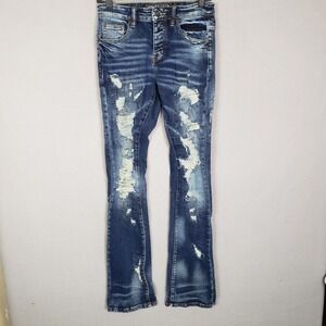 Valabasas Stacked Denim Jeans‎ Dark Wash Flare Distressed Y2K Indie Sleeze Sz 29